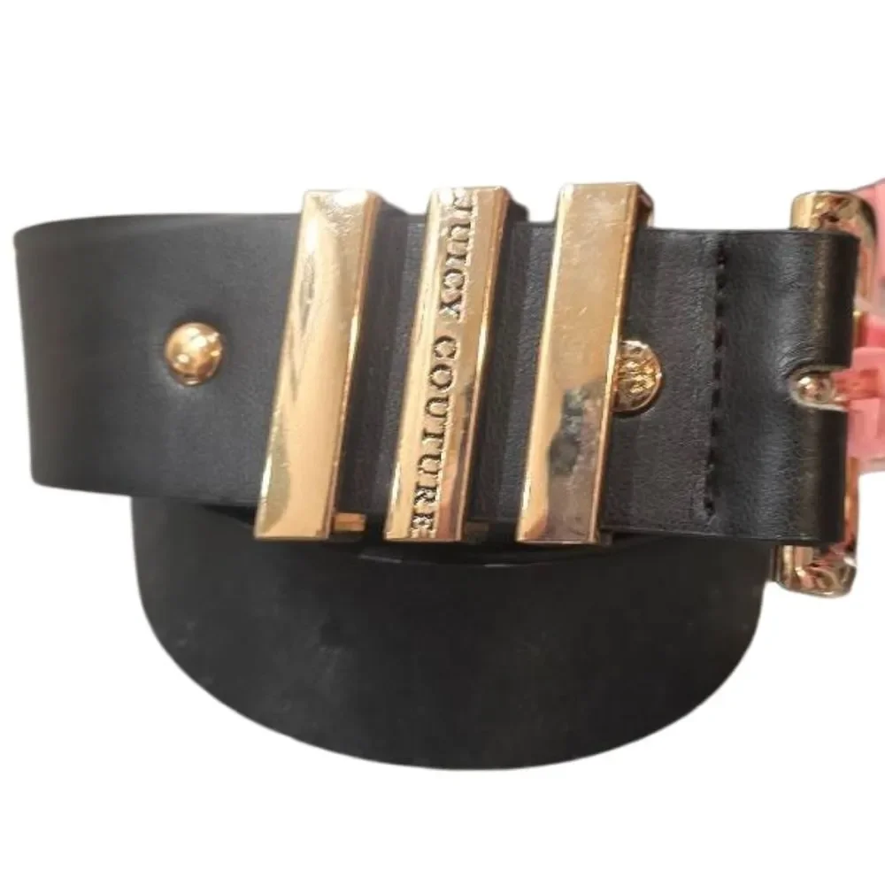Juicy Couture Gold Logo Three Bar Belt-‎ Black